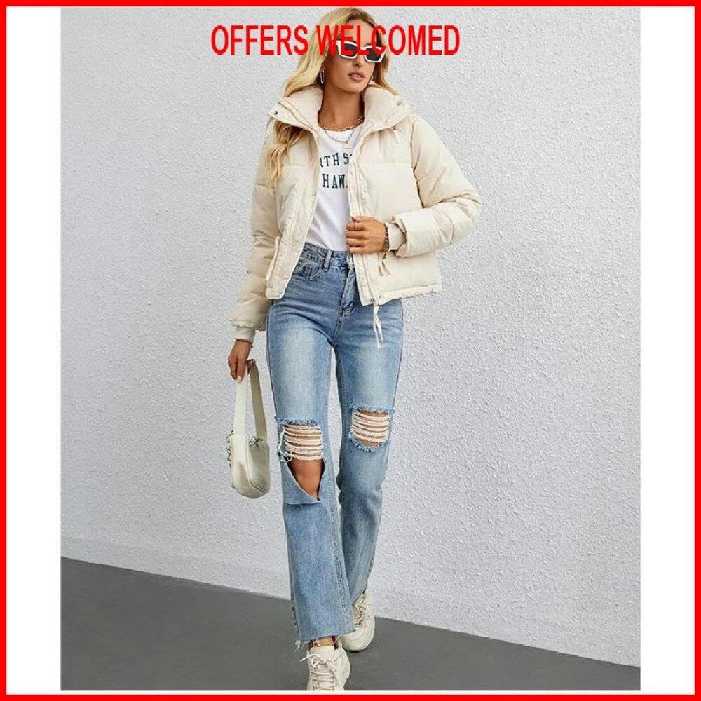 Cropped Puffer Jacket Women's Winter Warm Quilted Lightweight Coat - Picture 5 of 8
